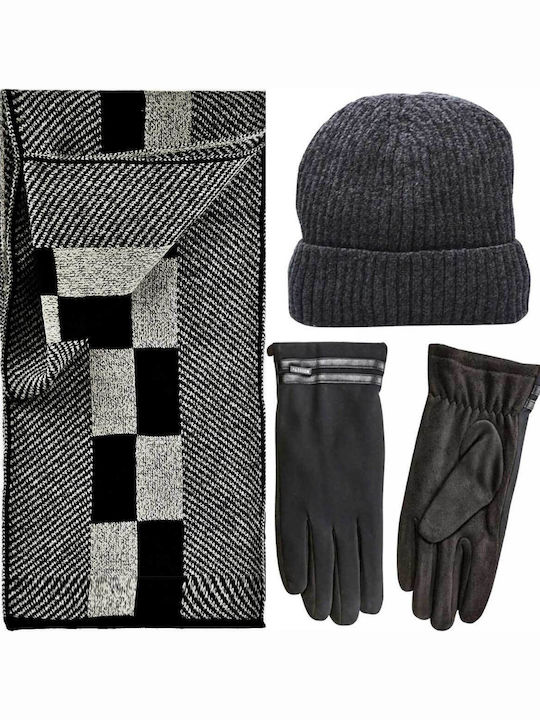 Set with Beanie Knitted in Black color