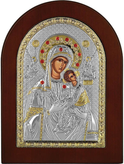 Prince Silvero Icon Panagia Immaculate Brown Wood Silver 4x6cm