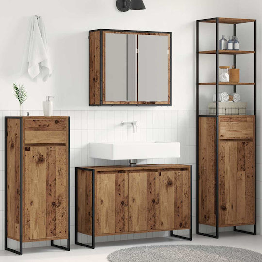 vidaXL Шкаф със Мивка, Огледало & Колона Old Wood