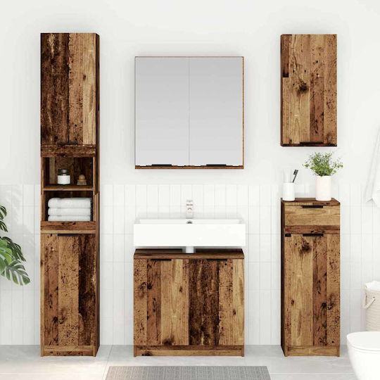 vidaXL Countertop with Sink & Mirror Old Wood, Brown