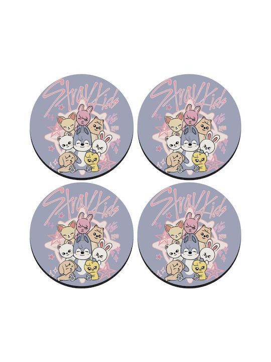 Stray Kids Pink Set of 4 Wooden Round Coasters 9cm