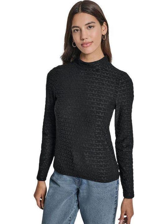 DKNY Damen Bluse Langärmelig Black
