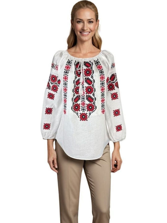 Bluza Damă Bumbac Mânecă Lungă Alb Negru Mahon