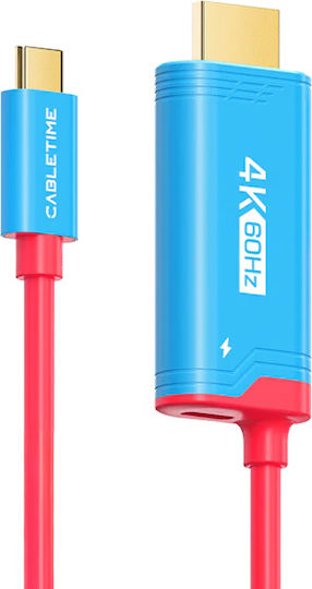 Cabletime Cable HDMI male - USB-C female 2m 29τμχ Κόκκινο