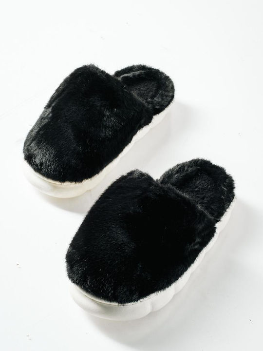 Winter Women's Slippers with Fur Black