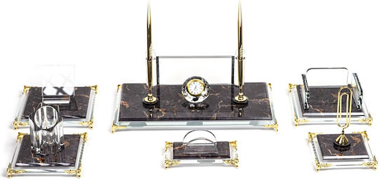 Crystal Desk Set Marble Design Pen Holder Note Holder Card Holder Pencil Holder Mobile Stand & Clock Code W560