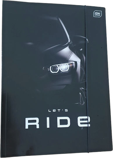 interDRUK Folder with Rubber Band and Ears for Paper A4 Blue Let's Ride Black