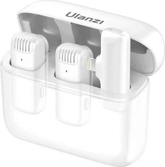 Ulanzi J12 for iPhone Seturi Wireless Condensator (Diafragmă Mică) Microfon Πέτου, Clip On pentru Mobil în Culoarea White