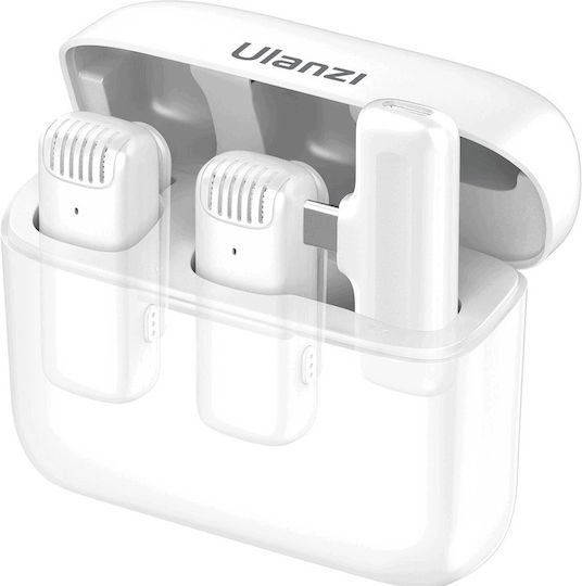 Ulanzi J12 for Android Set Wireless Microphone Πέτου, Clip On for Mobile in White Color