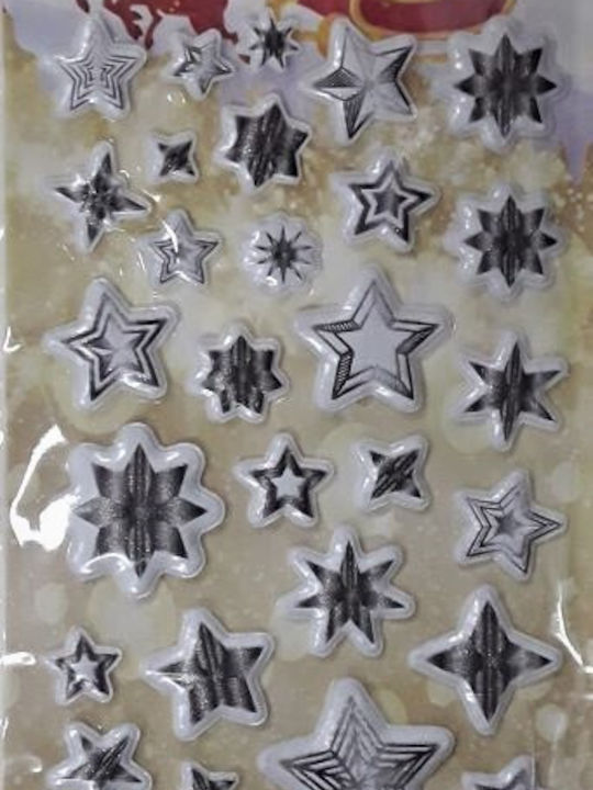 Weihnachtsaufkleber Weiße Sterne Puffy Glitter