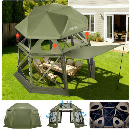Vevor Camping Tent Pop Up Green 3 Seasons For 12 People 396x396cm