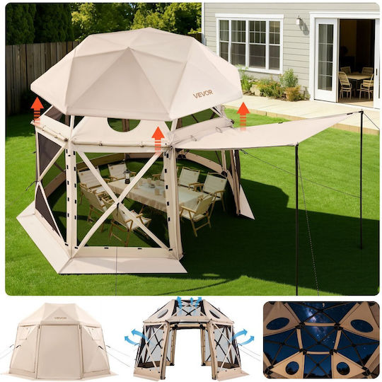 Vevor Camping Tent Geodesic Beige with Double Cloth 3 Seasons for 10 People 360x360x226cm