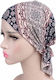 Turban Din Bumbac Lycra Ecru Albastru Cu Flori