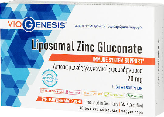 Viogenesis Liposomal Zinc Gluconate 20mg 30 Mützen
