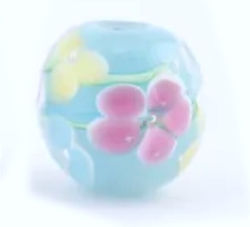 Mărgea Efco Sticlă 10x15mm Ovală Flowers Albăstru 3 Bucăți