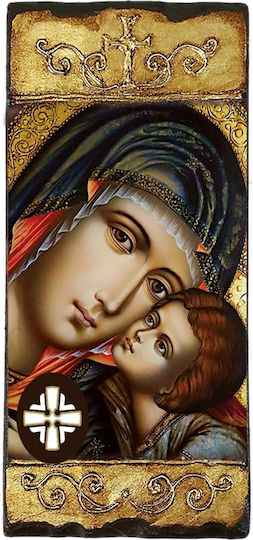 Дева Мария Гликofilousa Литография Света Гора 15x28
