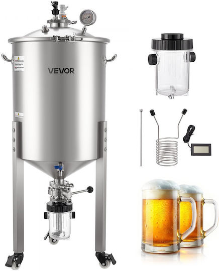 Conical Fermenter Vevor Stainless Steel Fermentation Tank Home Brewing 16 Gallons 60 Liters Brewing Bucket Fermenter Conical Bottom 3 Wheels Cap Handle Thermometer Wine Beer Fermentation