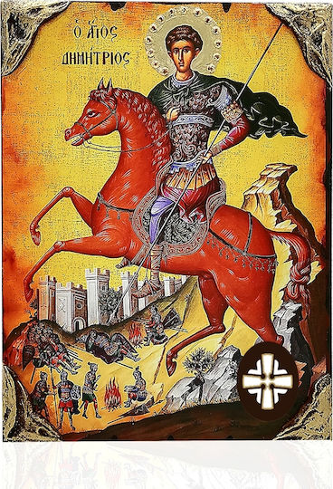 Heiligenikone Heiliger Demetrios Goldene Ecken Agion Oros 15x20