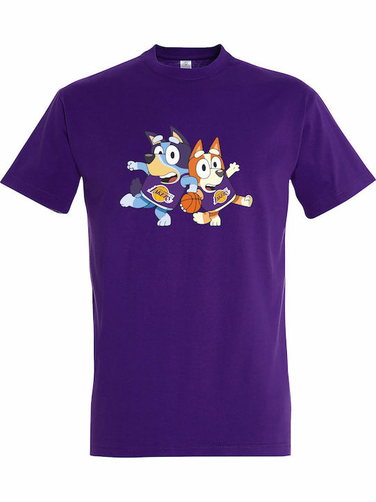Kids' T-shirt Dark Purple Bluey Ft Lakers, Basketball Nba