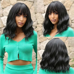 Perucă Neagră Bob Fibre Sintetice Aspect Natural Păr Mediu Ondulat Cu Breton 36 Cm Perucă Neagră Bob Fibre Sintetice Aspect Natural Păr Mediu Ondulat Cu Breton 36 Cm