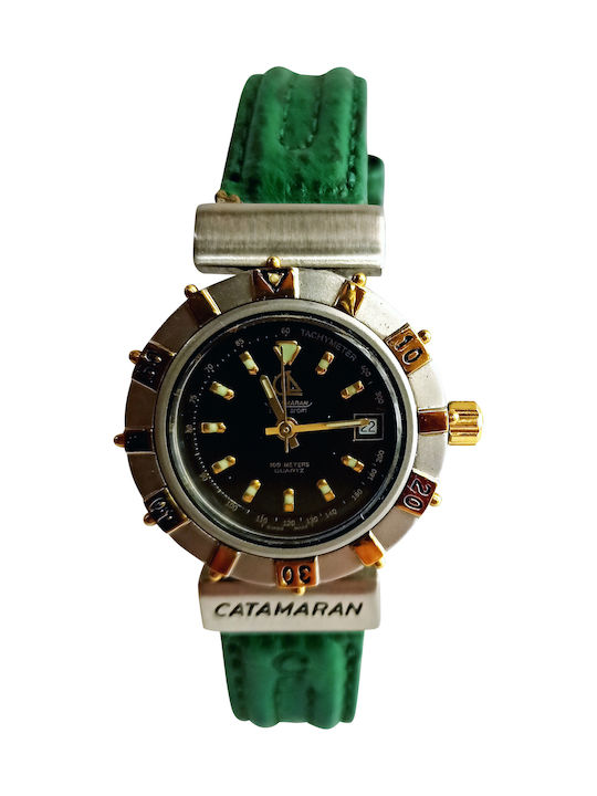 Catamaran Men's Watch Battery with Green Leather Strap