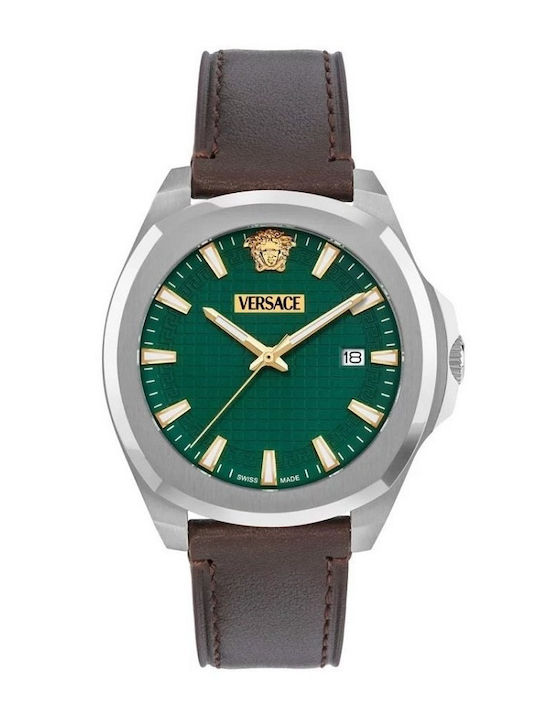 Versace Men's Watch Battery with Brown Leather Strap