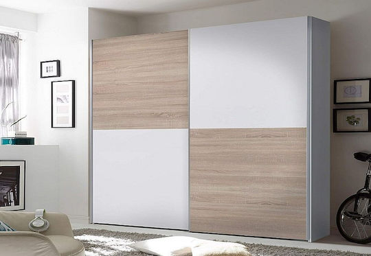 Δίφυλλη Ντουλάπα Συρόμενη 270x60x210cm Λευκό, Φυσικό Sonoma Δίφυλλη Ντουλάπα Συρόμενη 270x60x210cm Λευκό, Φυσικό Sonoma