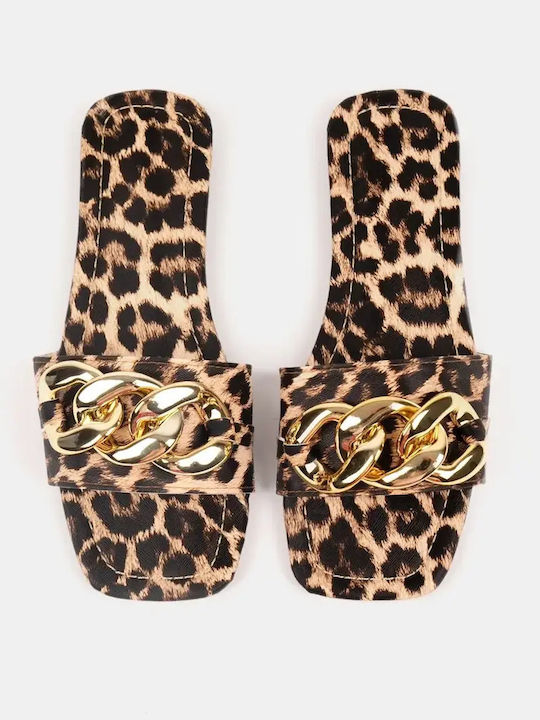 Flache Damen Sandalen Animal Print Kette Größe 40 Leo
