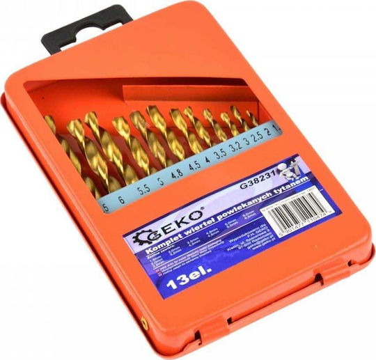 Geko Set of 13 Drills Titanium with Cylindrical Shank for Metal