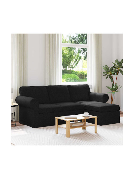 Corner Couch Black Velvet-Black Metal 215x138x80cm