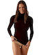 Langärmelig Maroon Damen T-Shirt Rollkragen