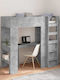 Kids Bed Bunk Single with Desk Gray for Mattress 100x200cm