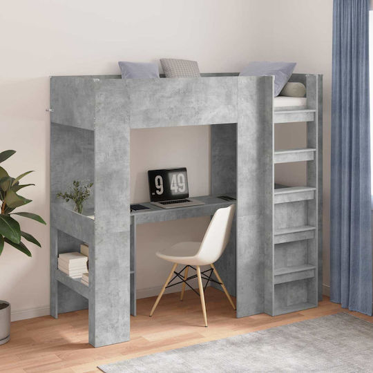 Kids Bed Bunk Single with Desk Gray for Mattress 100x200cm