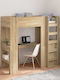 Kids Bed Bunk Single with Desk Beige for Mattress 100x200cm