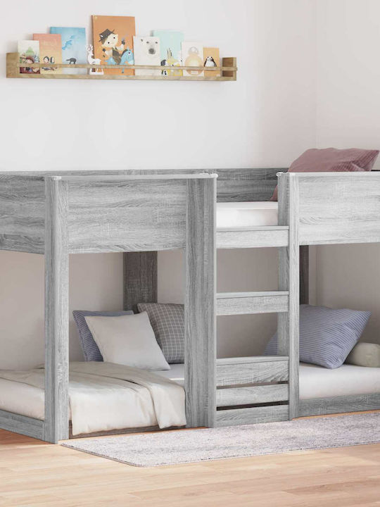 Kids Bed Bunk Single Gray for Mattress 100x200cm