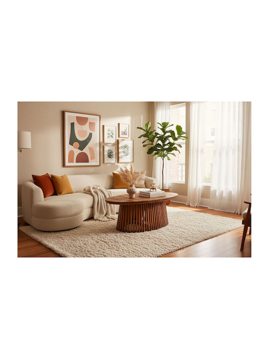 Masa Centrală Ovală Din Lemn Masiv Bej L115xL60xÎ43cm
