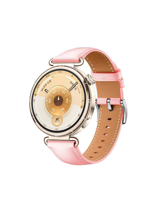 Silver Buckle Genuine Leather Bracelet Huawei Watch Gt 6 41mm Gt 5 41mm Gt 4 41mm Pink