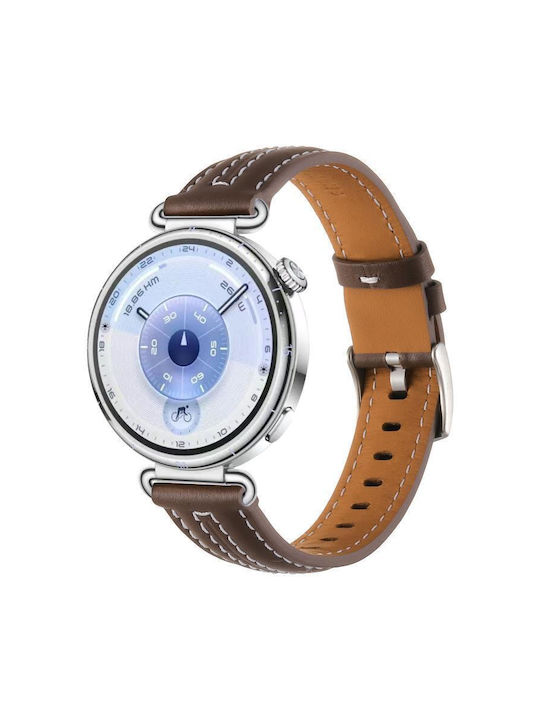 Silver Leather Bracelet Huawei Watch GT 6 41mm GT 5 41mm GT 4 41mm Dark Brown