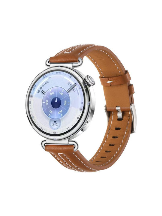 Silver Leather Bracelet Huawei Watch GT 6 41mm GT 5 41mm GT 4 41mm Yellow Brown