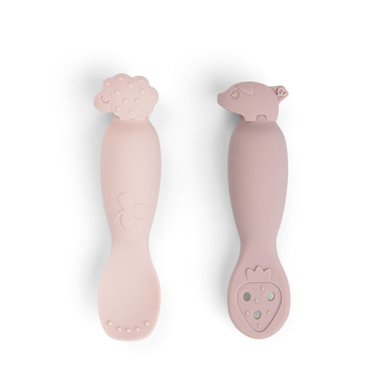 Done by Deer Baby Set with Spoons Tiny Farm with Temperature Indicator made of Silicone Pink 2pcs