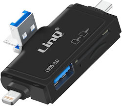 Linq Sd Card Reader Micro Sd Usb 3.0 Usb Output Usb-c Lightning Micro-usb Black