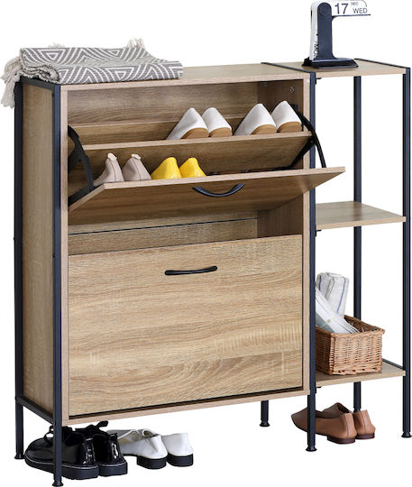 Shoe Organizer Metal-Wood Metalwood-88 2 Doors 2 Shelves Sonoma 88x24x87cm MDF Melamine Black Metal Frame