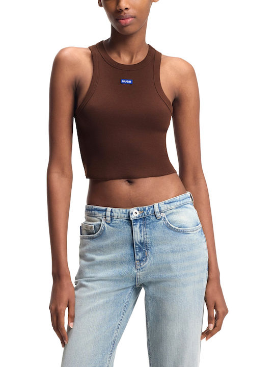 Hugo Γυναικείο Crop Top Βαμβακερό Αμάνικο Brown