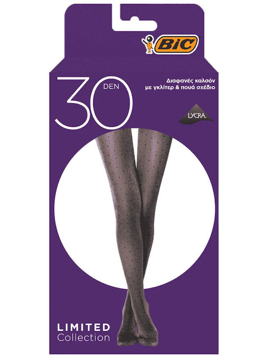 Women's Pantyhose 30 Den Black Polka Dot