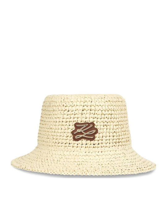 Karl Lagerfeld Leather Women's Bucket Hat Beige