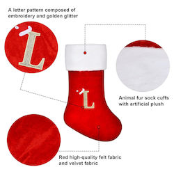 Large Christmas Decorative Sock 45 Cm Red Christmas Letter E