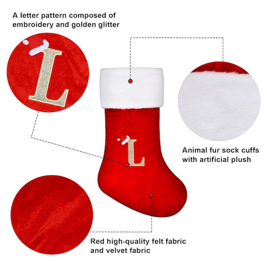 Large Christmas Stocking 45 Cm Red Christmas Letter C