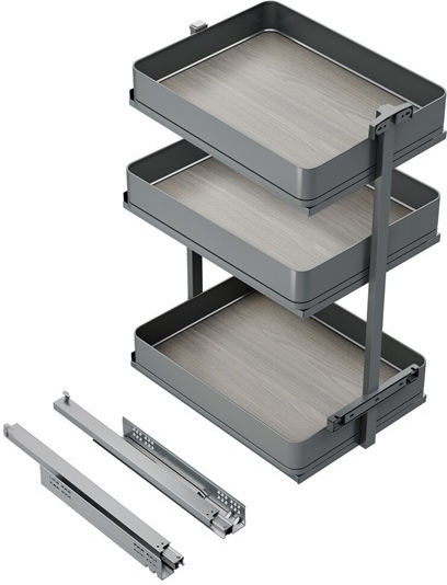 Three-Tier Wagon with Wooden Bottom Emuca Harmony 8382635 Wardrobe Brake 400mm