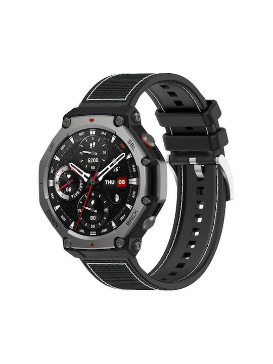 Hybrides Nylon Flechtband Silikon Uhrenarmband Für Amazfit T-rex 3 22mm Schwarzes