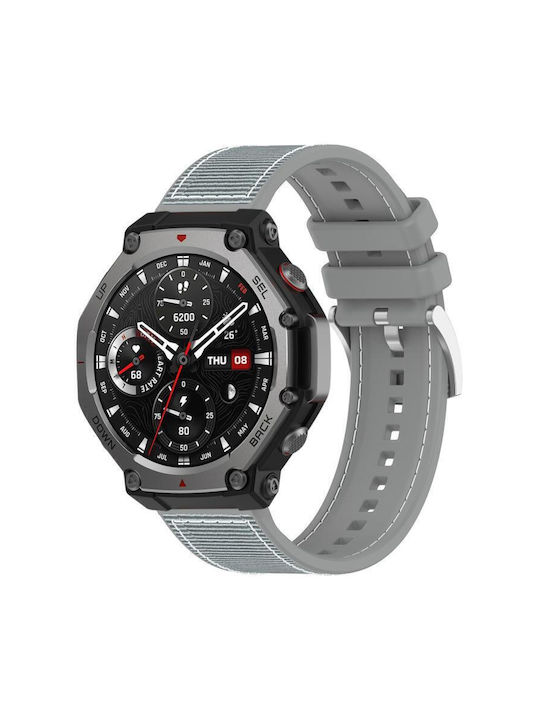 Хибридна Найлонова Плетка Силиконова Каишка За Часовник Amazfit T-rex 3 22mm Сива